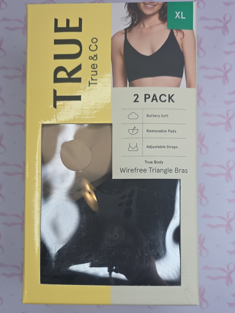 True & Co. 2-Pack Wirefree Triangle Bras in Black & Nude
